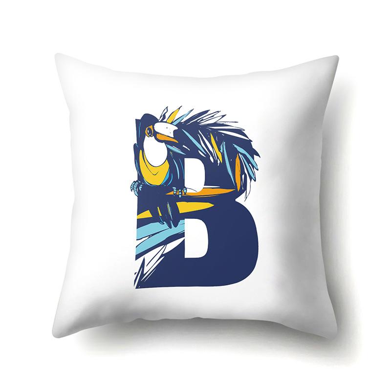 Polyester Pillowcase Tropical Plant Parrot Bird 26 English Letters Home Cushion Cover Bedside Cushion Cover