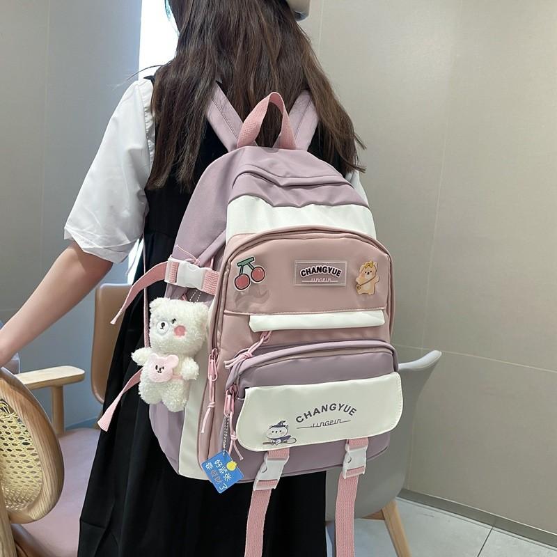Color Fashionable Blocked Letter Print Student Casual Backpack For School