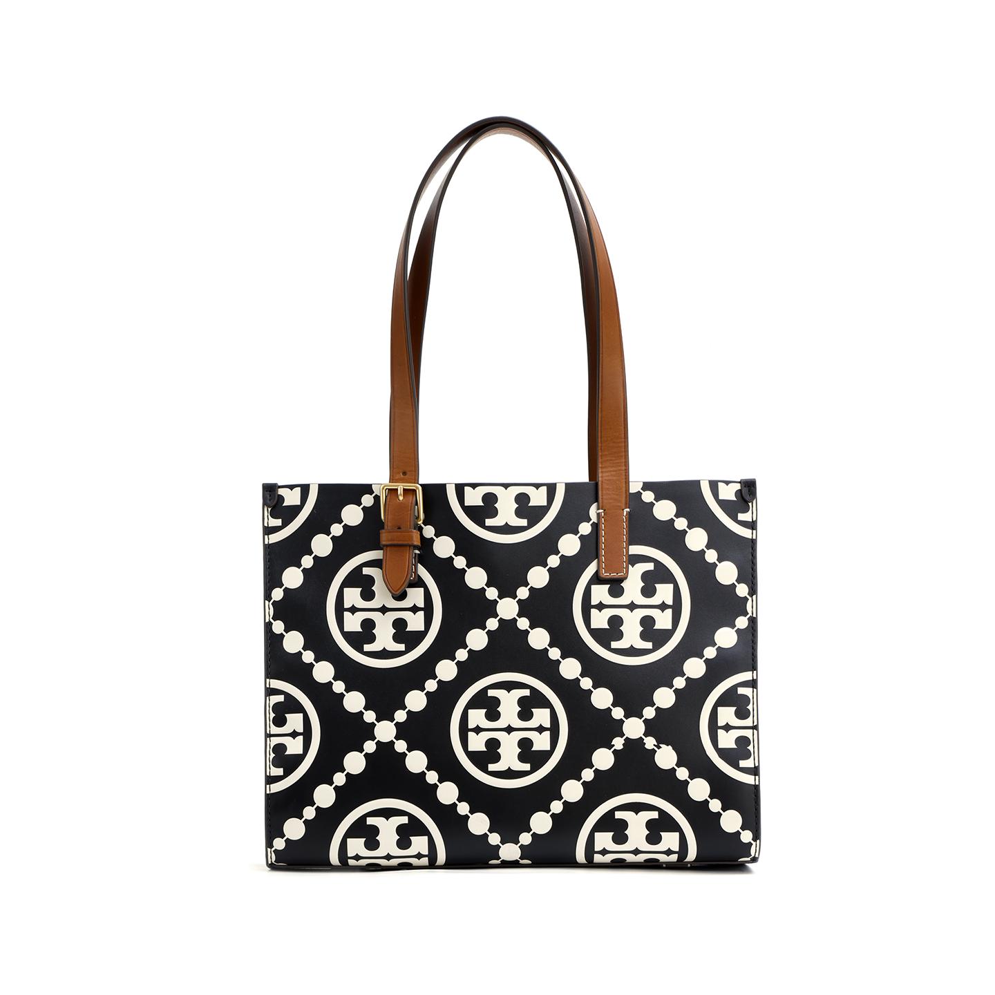 Tory Burch Women's Black T Monogram Color Block Embossed Zipper Tote Bag Tote 150310-001