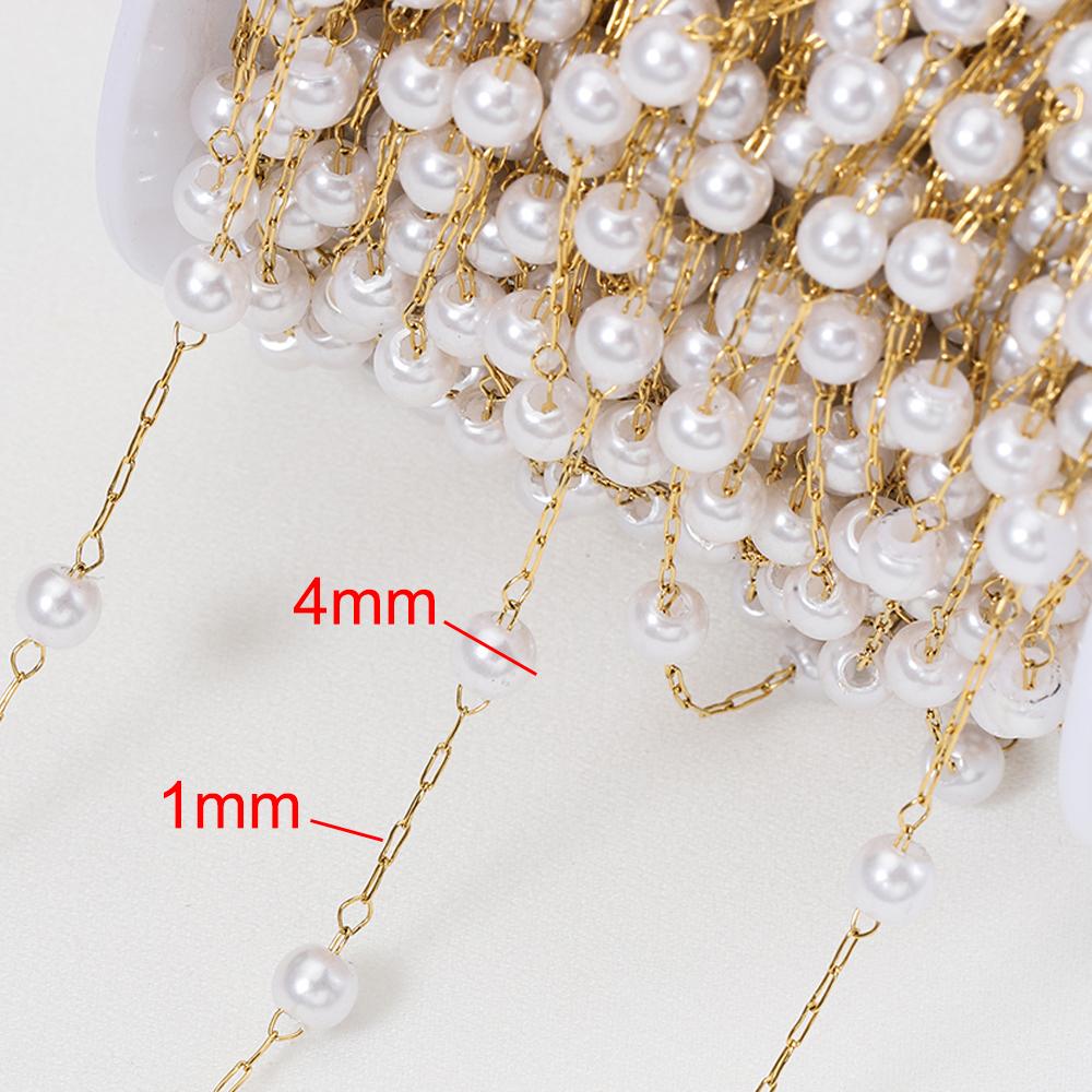 2meters 1meter Stainless Steel Love Heart ABS Pearl Beads Chains for Necklace Bracelet Chain for Jewelry Making DIY Wholesale