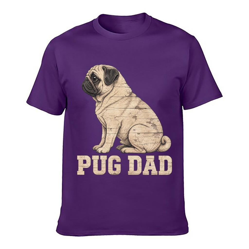 Rustic Woodgrain Pug Dad Portrait Loose Vintage Distressed Washed Casual Tee