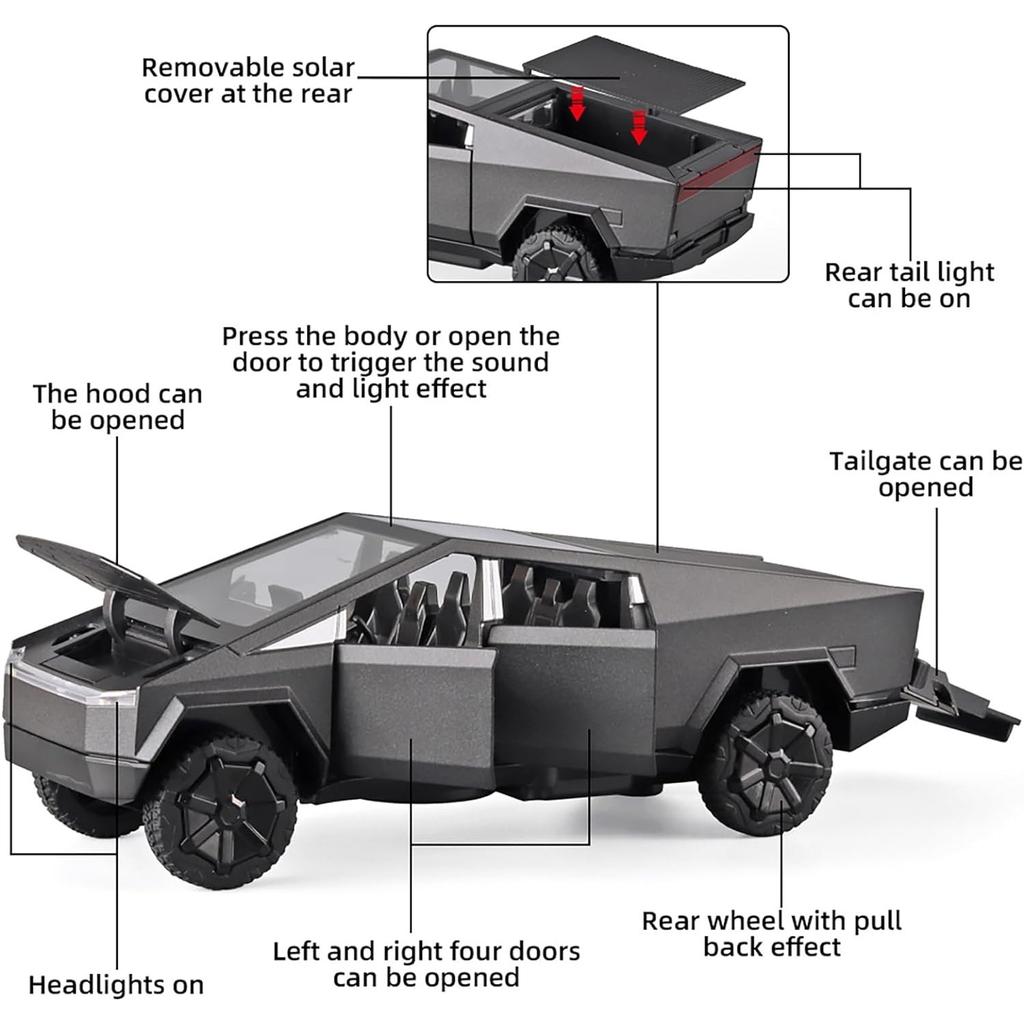 1/32 Tesla Diecast Mars Pickup-Automodell, Spielzeugauto aus Zinklegierung mit Ton und Licht, Spielzeugauto mit Rückziehfunktion für Kinder ab 3 Jahren