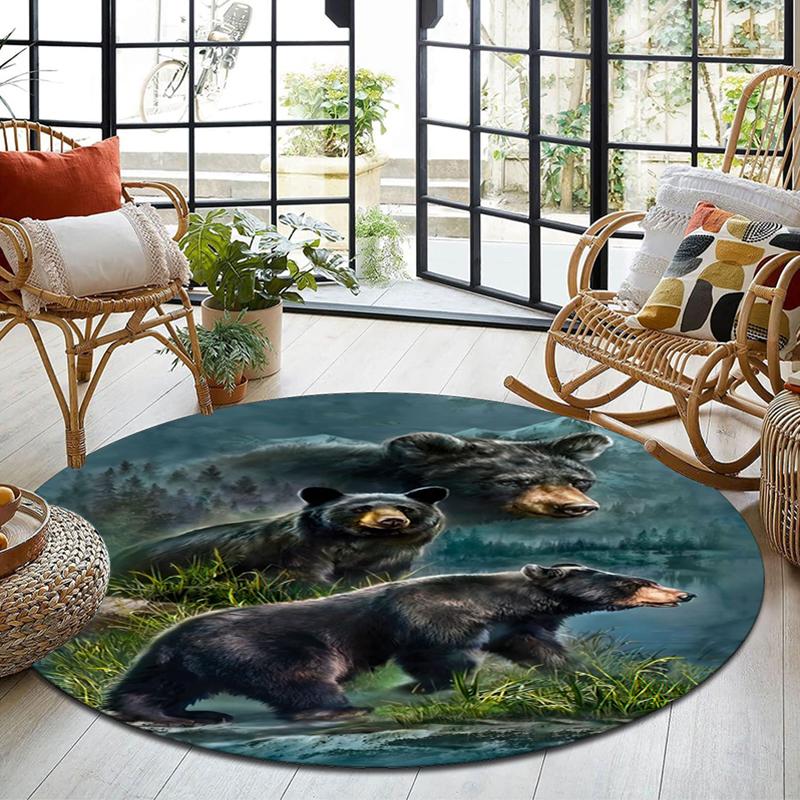 1Pc Bear Circular Print Rug - Home Decoration Carpet For Living Room Bedroom Flooring Computer Chair Area Rug
