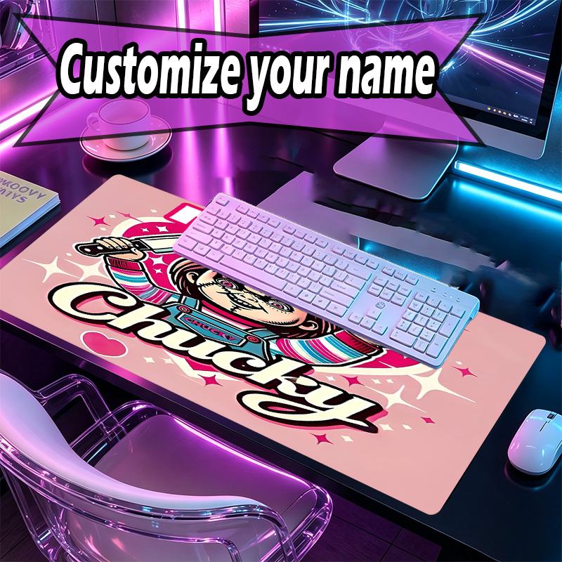 Custom Name Personalized Bride of Chucky Pattern Mousepad, Laptop PC Desk Mat, Decorative Desk Mat for Home Keyboard Pad Gift