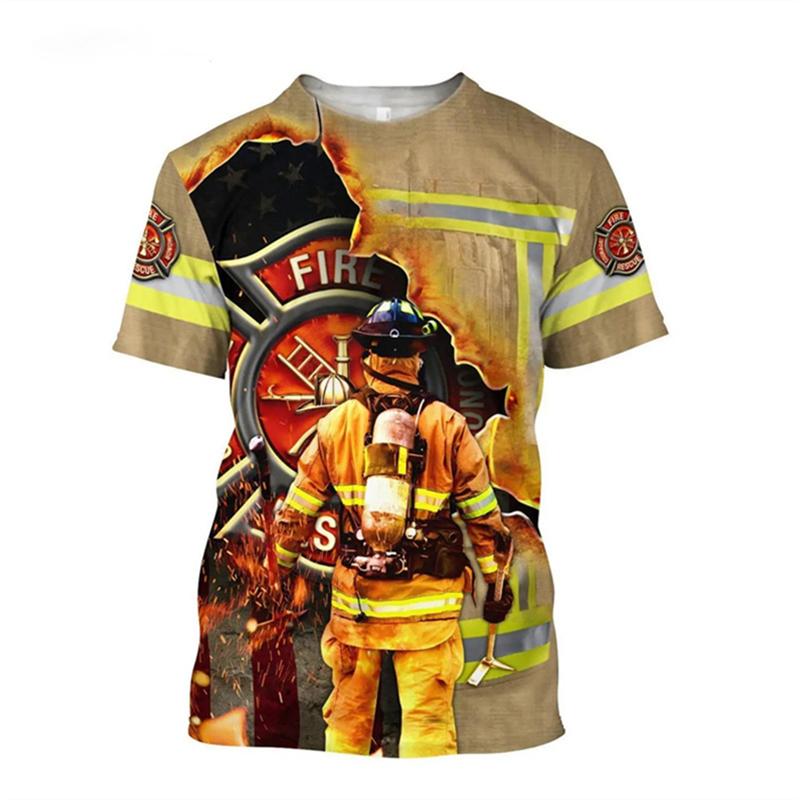 Summer Fashion Comfortable Loose Round Neck Short Sleeve Large Size T-shirt Creative Firefighter 3d Printed Men's Casual Sports T-shirt