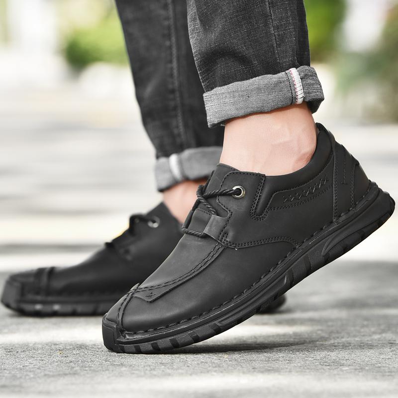 Retro boty z hovězí kůže Muži Mokasíny Ruční výroba Neformální kožené boty Mokasíny Pánské ploché boty