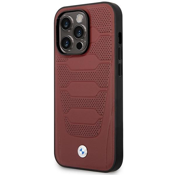 Etui do iPhone 14 Pro BMW Leather Seats Pattern MagSafe Burgundowy