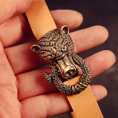 Brass Domineering Bear Buckle Car Keychain Creative Retro Chinese Style Male Trend Motorcycle Personality Keychain Circle