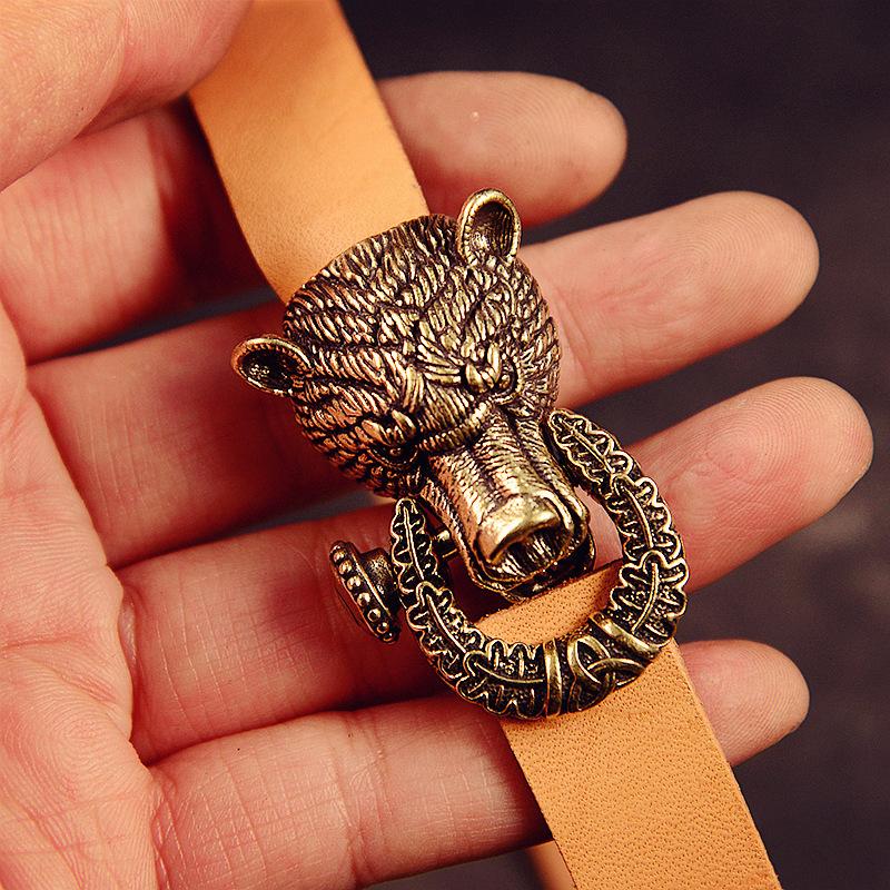 Brass Domineering Bear Buckle Car Keychain Creative Retro Chinese Style Male Trend Motorcycle Personality Keychain Circle
