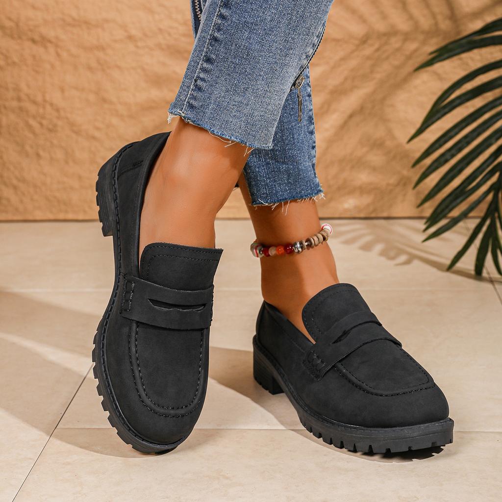 2025 new large size thick heel spring and autumn casual matte British style women's shoes thick sole foreign trade shallow mouth loafers
