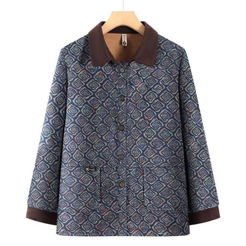 

Куртки для женщин среднего и пожилого возраста на осень, новая одежда для пожилых, весенне-осенняя толстая рубашка очень большого размера плюс сайз 5XL recommended 144-80kg синий