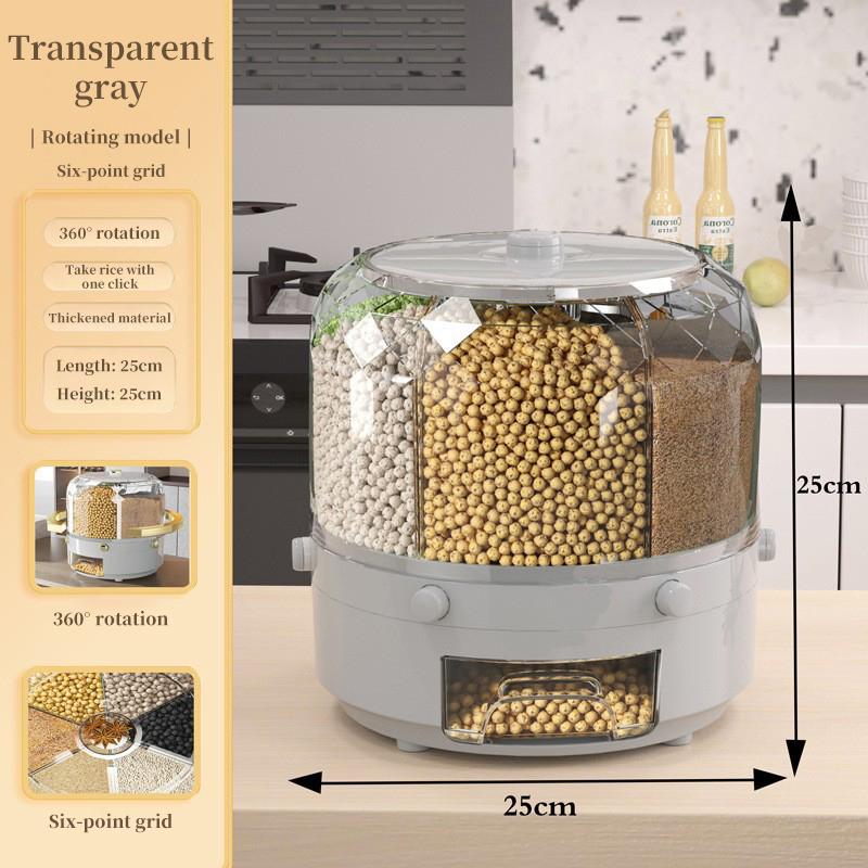Grain Storage Container Dispenser Sealed 360 Degree Rotating Rice Dispenser Kitchen Multiple Section Dry Cereal Dispenser Box