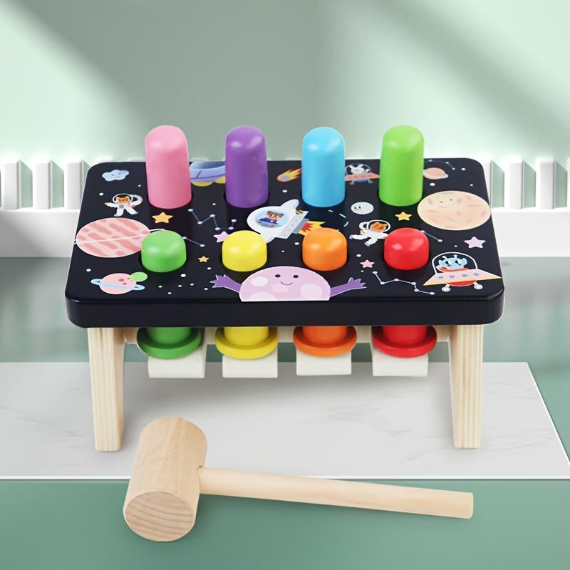 Wooden Hammering Toy with Colorful Pegs Educational Sensory Play for Youngsters, Fine Motor Skills Development, Space Themed Design, Perfect Gift