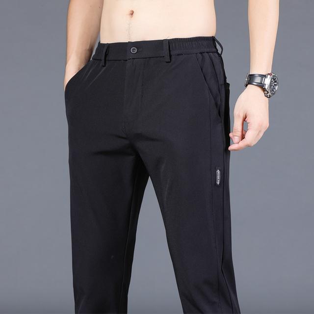 

Spring/Summer Thin Men s Casual Pants Men s Wear Ice Silk Pants Men s Trendy Korean Slim Fit Straight Leg Pants 28 чёрный