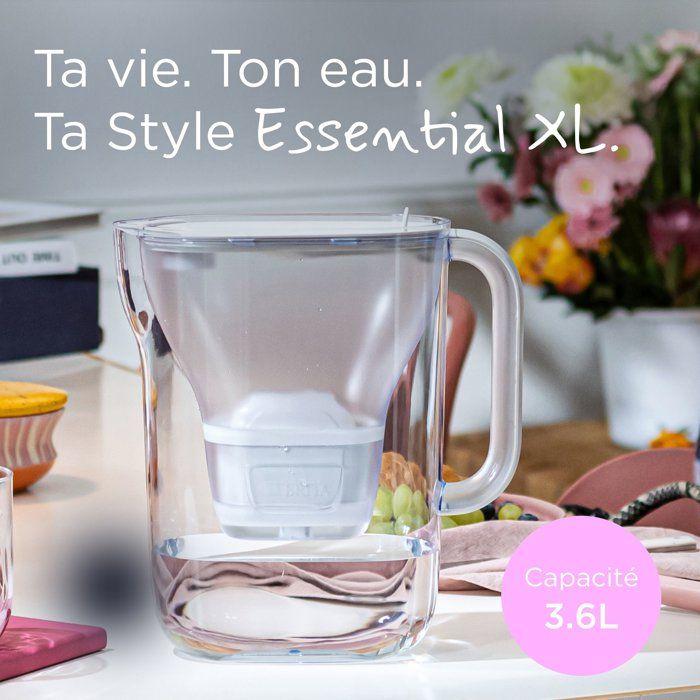 Carafe filtrante BRITA - Style Essential XL blanche - Capacité 3,6L dont 2,3L d'eau filtrée - 1 filtre MAXTRA PRO PURE PERFORMANCE