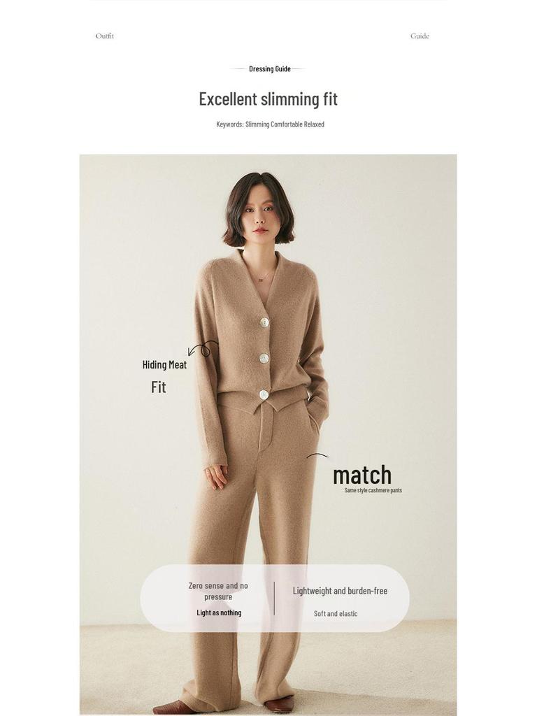 Women's V-Neck Cashmere Cardigan with Shell Buttons - Waist-Cinching, Long-Sleeve Knit Sweater