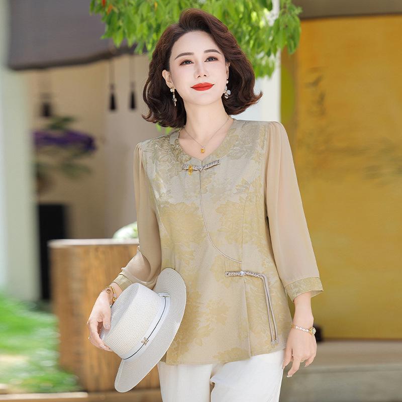 2026 Summer Chinese Style Shirt for Middle-aged and Elderly Women