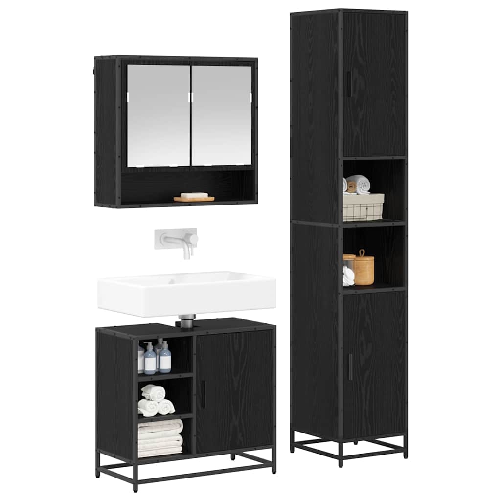 Bathroom Furniture Set 3 Pcs Black Oak Effect Engineered Wood