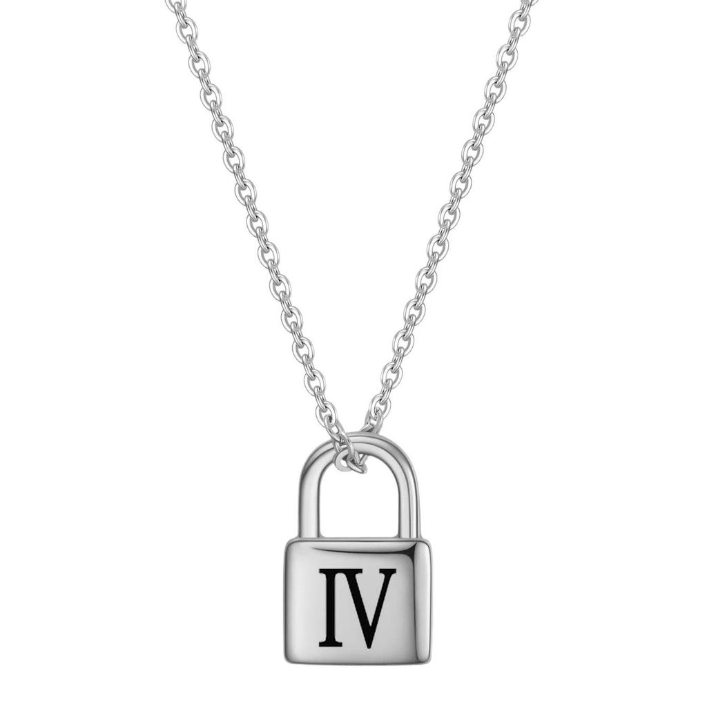 12MM Padlock Laser-Engraved Roman Numerals Stainless Steel Necklace