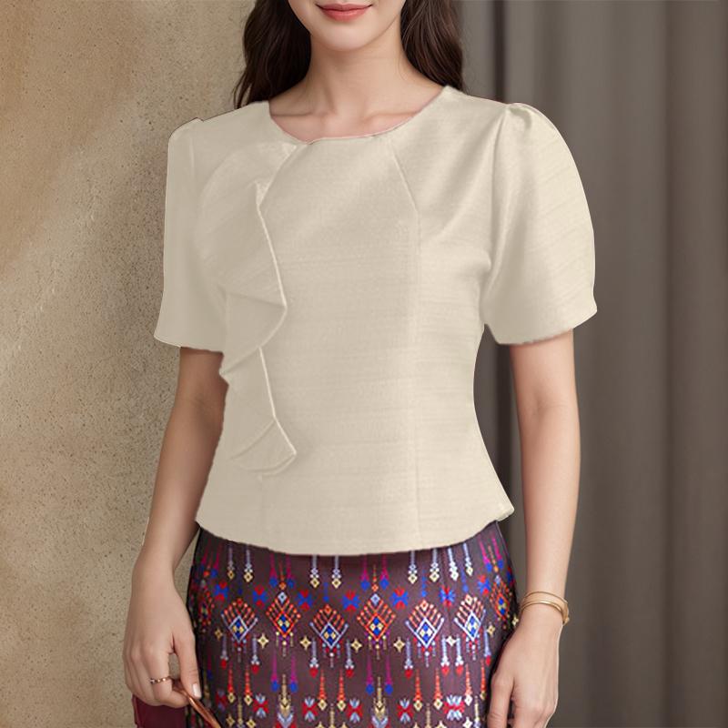 ZANZEA Women Elegant Round Neck Casual Short Sleeve Solid Blouse