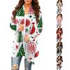 Women's Casual Christmas Print Midi Cardigan Jacket, Open Front Outerwear for Holiday