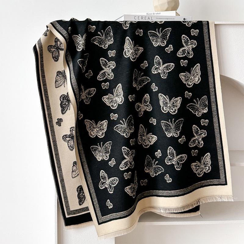 Imitation Cashmere Winter Fringed Shawl Fairy Wind Butterfly Versatile Mori Series Thickened Warm And Cold Scarf Dual-Purpose