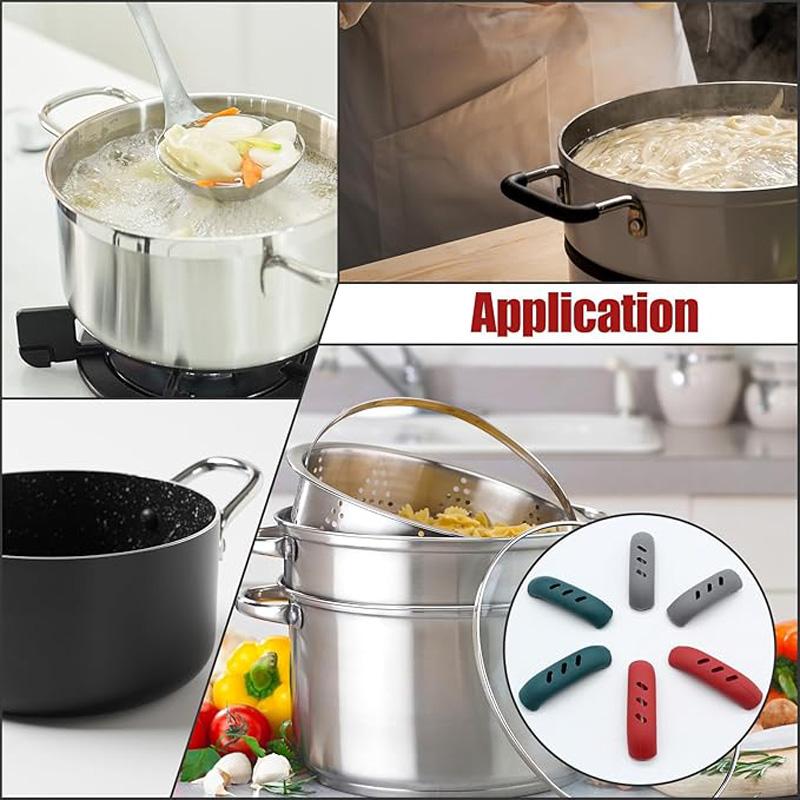 6Pcs Silicone Heat Insulation Pot Handle Non-slip Pot Handle Cover High Temperature and Wear Resistance Handle Kitchen Gadgets