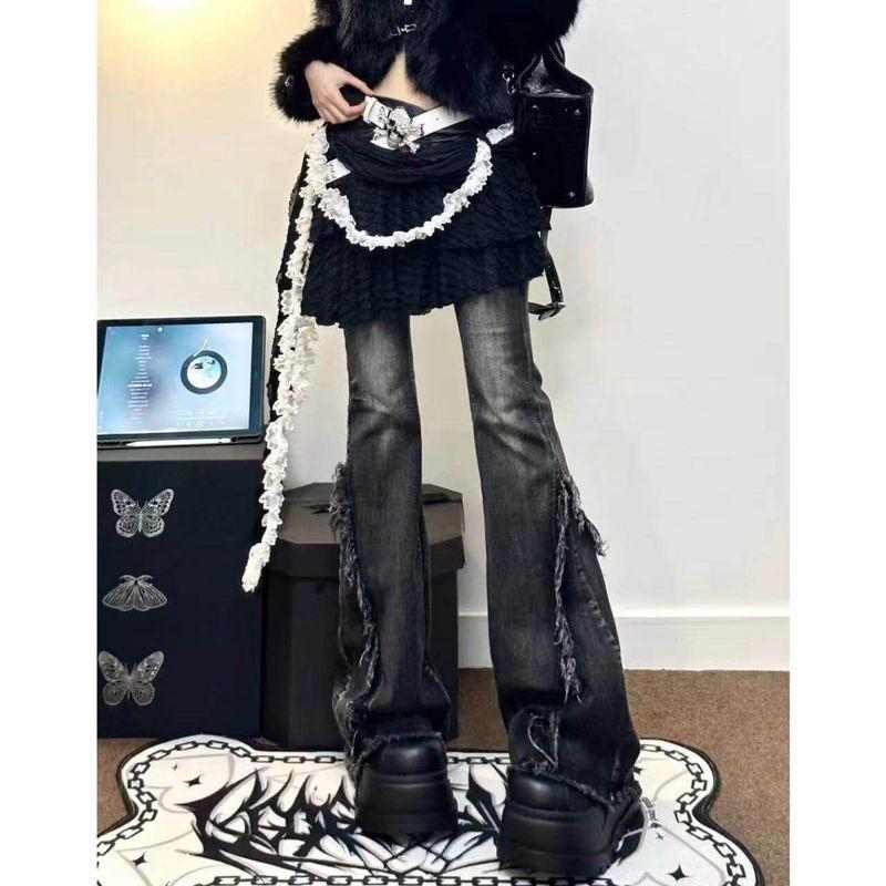 

Y2g Subculture American Vibe Slightly Flared Jeans Black Gray XL Code [Recommended 58-65kg]