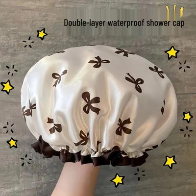 Waterproof Double-Layer Shower Cap for Women and Girls - Anti-Oil, Dry Hair Protection, Bath & Kitchen Use