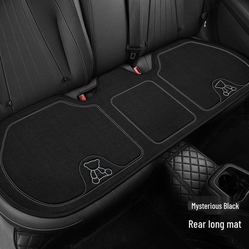 Four Seasons Universal Linen Car Seat Cushion - Cartoon Bear, Breathable, Half-Wrap Rear Seat Cover