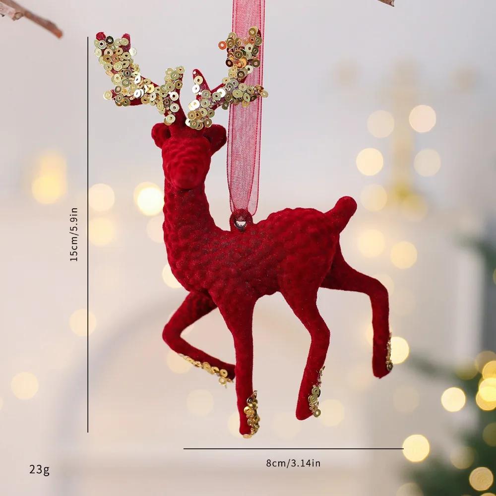 New Red Xmas Tree Ornament Bowknot Flower Wreath Christmas Tree Pendant Flocked Hanging Hanging Ornaments Party Supplies