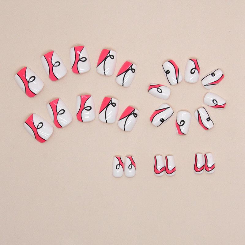 Short Ballet Nail Barbie Pink Black Curve Irregular Ripple European and American Spice Girls ins Fake Nails