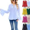 Camicette e camicie da donna con scollo a V, maniche lunghe, stampa tinta unita casual alla moda