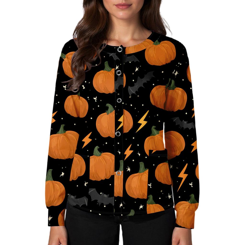 Women's Casual Fashion Single Breasted  Halloween Graphic Printed Nurses Tops