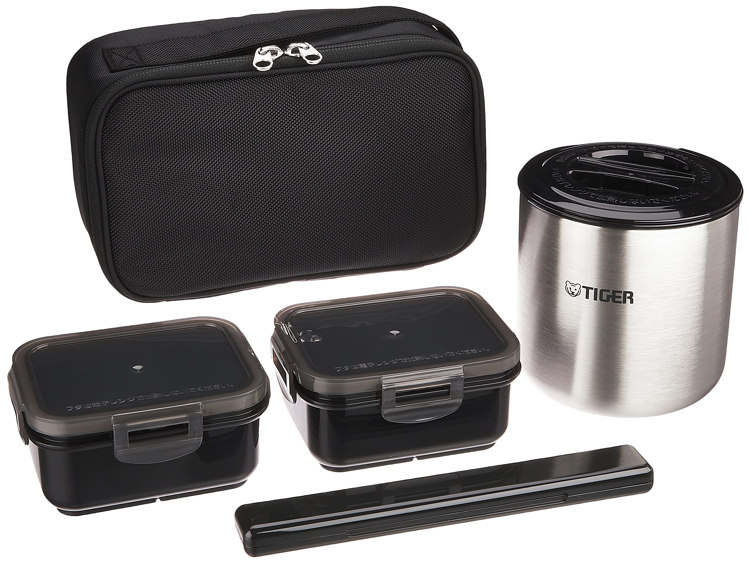 

Tiger Thermos (TIGER) Stainless Steel Thermos Insulated Lunch Box, Holds Approximately 2.3 Cups of Rice, Includes Pouch, Black, LWY-E461-K