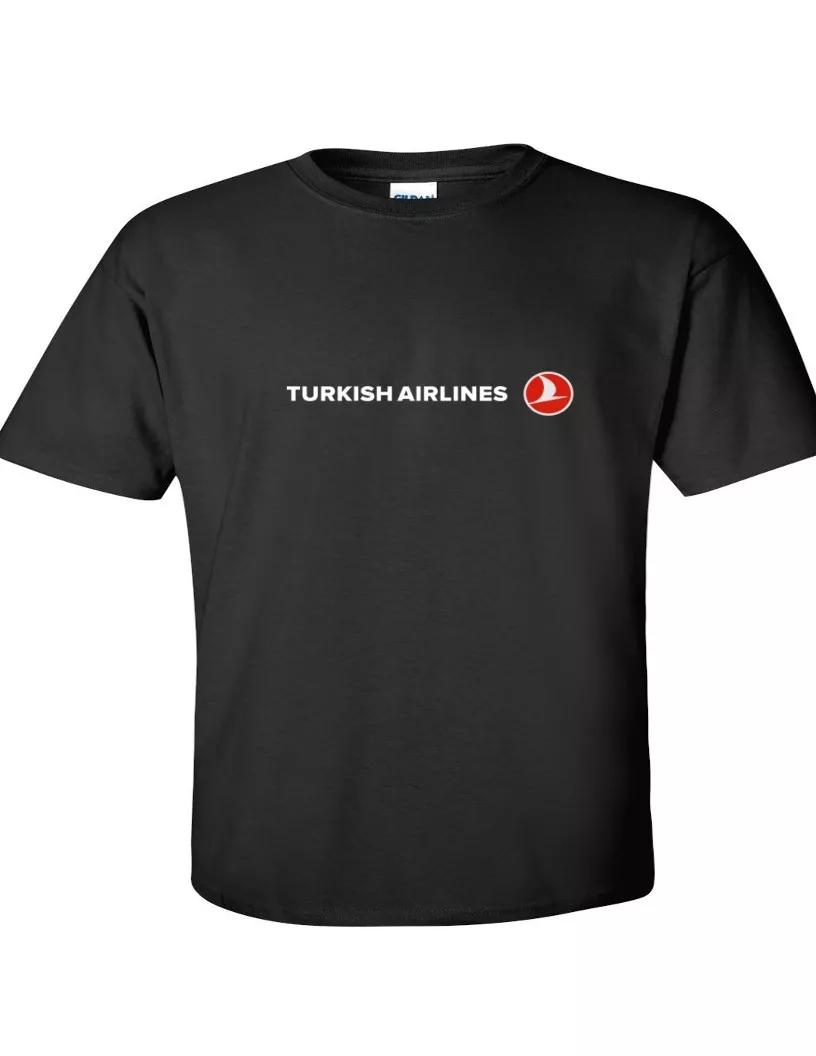 Turkish Airlines Red White Logo Turkey Aviation Black Cotton T-Shirt 2XL