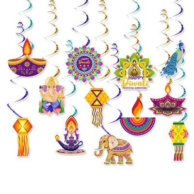 Zestaw 12 sztuk, Indyjski wisiorek spiralny Diwali, Wisiorek spiralny do aranżacji atmosfery w pomieszczeniach