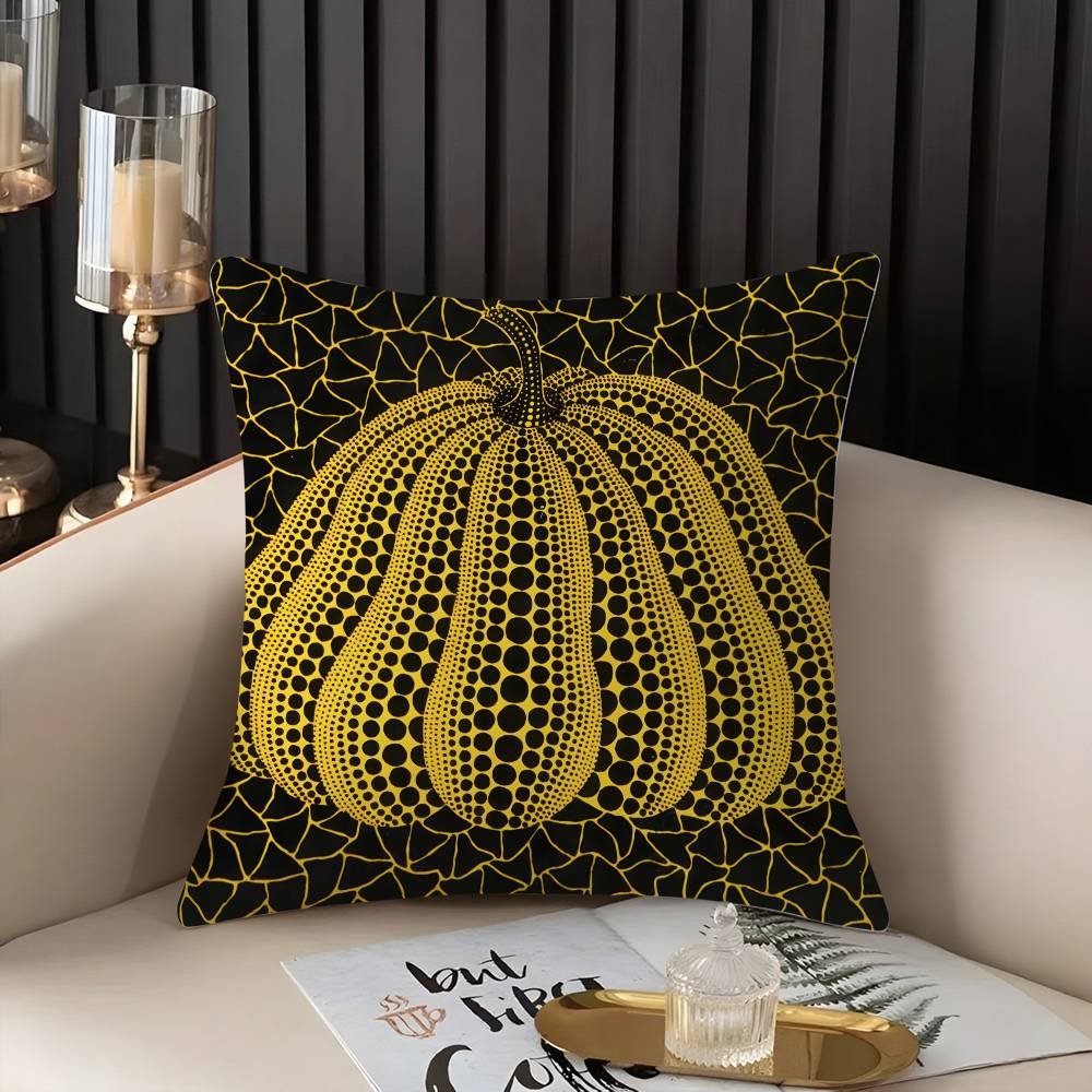 Yayoi Kusama Abstract Art Pumpkin Pillow Case Home Dorm Chair Back Short Plush Double-sided Printing Nap Time Cushion Cover