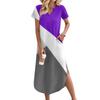 Women's Casual Comfortable V Neck Loose Hem Split Vacation Short Sleeve Geometric Long Dresses
