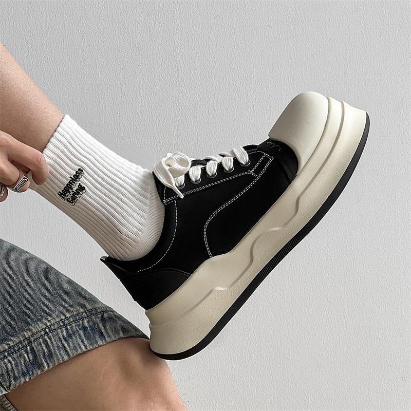 58150 big head shoes women's new trendy retro casual platform heightening canvas shoes leather bread shoes