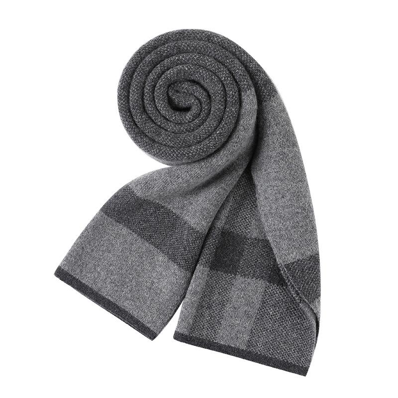 Cashmere men's scarf winter thickened warm knitted long plaid wool scarf for dad's birthday gift