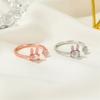 Open Adjustable Rabbit Flower Ring Oval Shiny Stone Pink Ear Enamel Cute Animal Floral Finger Jewelry for Women