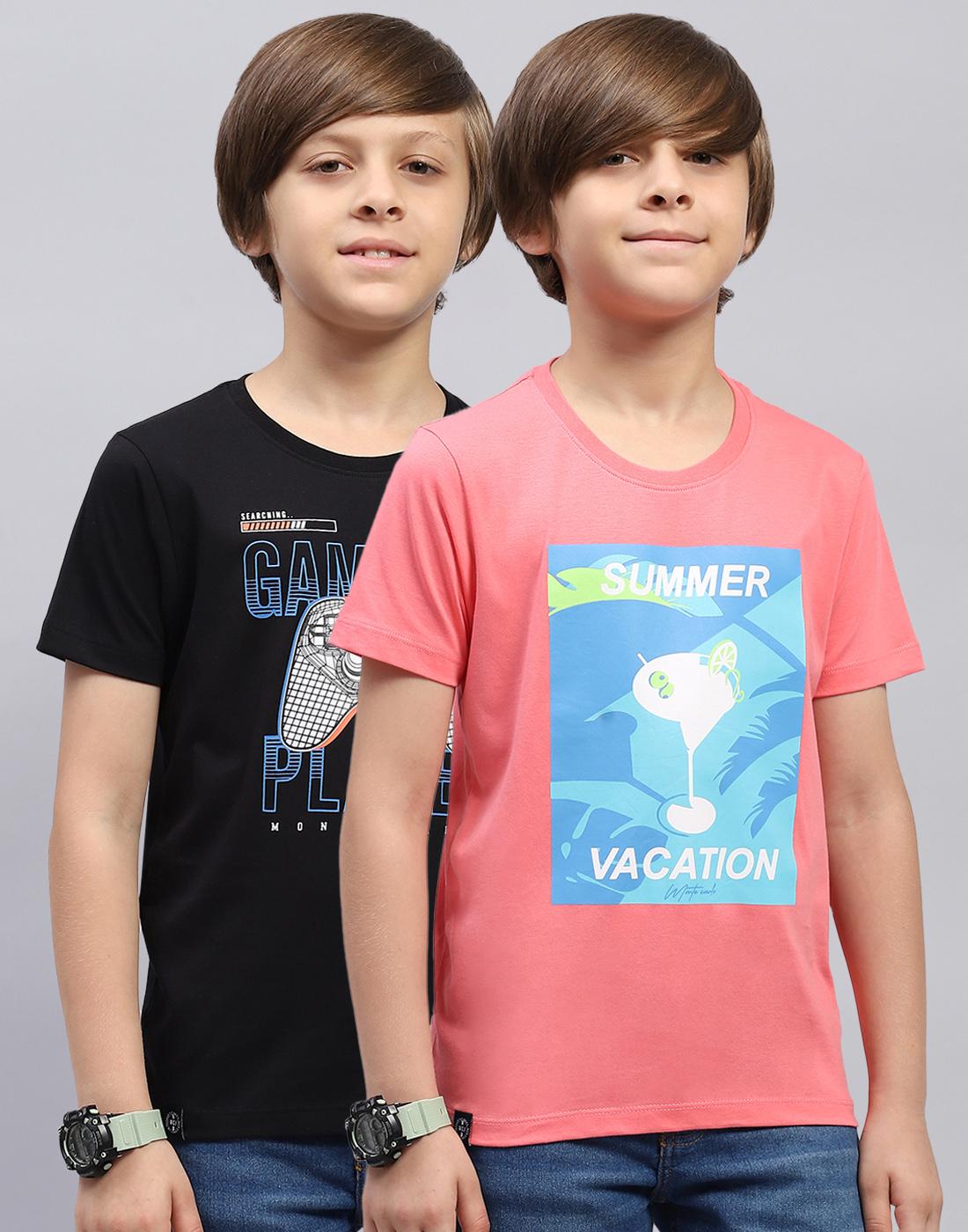 

Monte Carlo Boys Printed Pink & Black Round Neck Half Sleeve Pack of 2 T-Shirt 4-5 Years рожевий/чорний