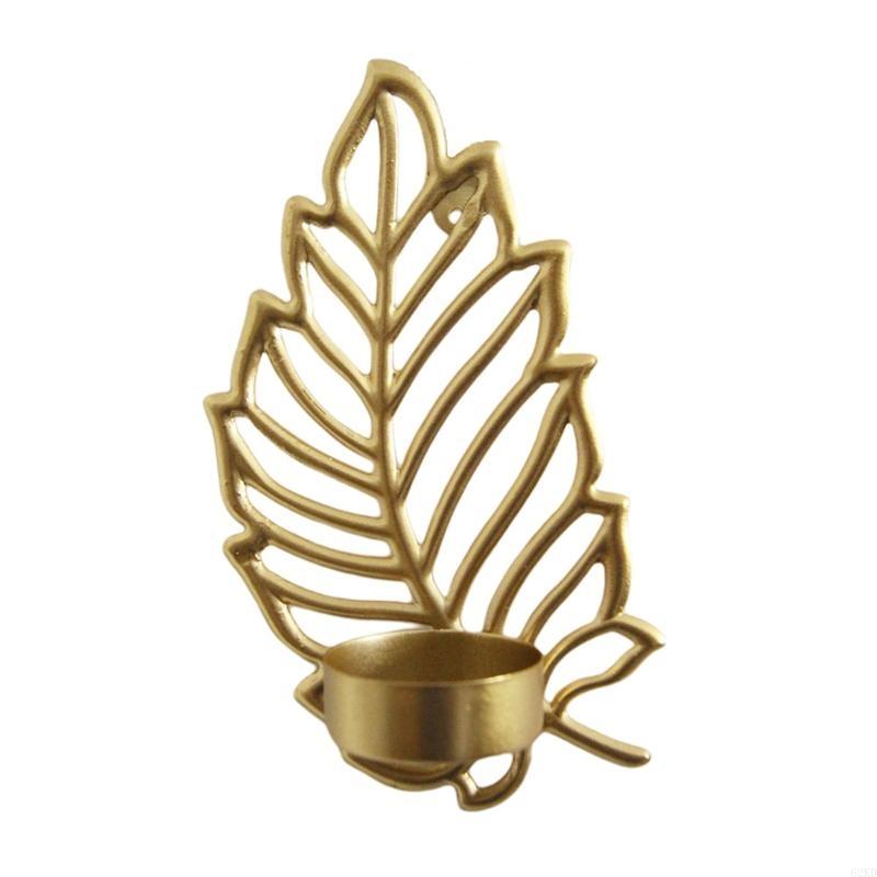 62KD Metal Candleholder with Golden Leaf Decor Wedding Centerpiece Candlestick Holder Romantic Durable Candlestick for Office