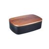 Recolte RCB-5 (Black) Bread Case with Wooden Lid, Natural Acacia Wood, Cutting Board, Removable Lid, Holds One Loaf of Bread, Fits Under a Toaster Wit