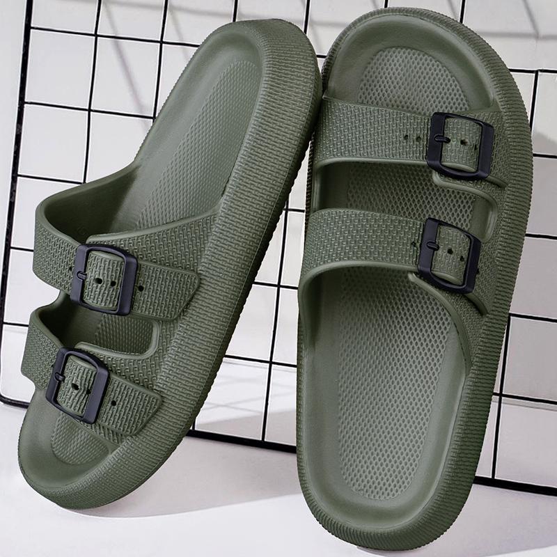Men's Buckle Decor Slippers,Lightweight EVA Slides,Non-Slip Open Toe Shoes for Indoor Outdoor Beach House