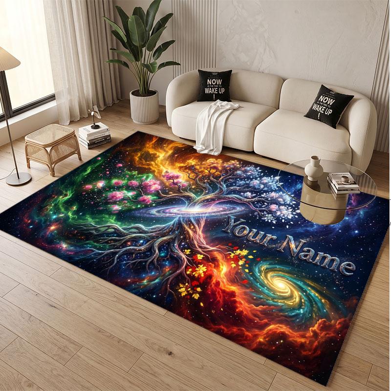 Rose Floral Theme Soft Crystal Velvet Rug Custom Name & Text Print Non Slip Floor Rug for Bedroom Living Room