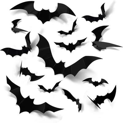 Adesivi PVC Nero Pipistrello Horror 3D per Decorazione Casa Adesivi Murali DIY Bagno Interno Forniture per Feste di Halloween
