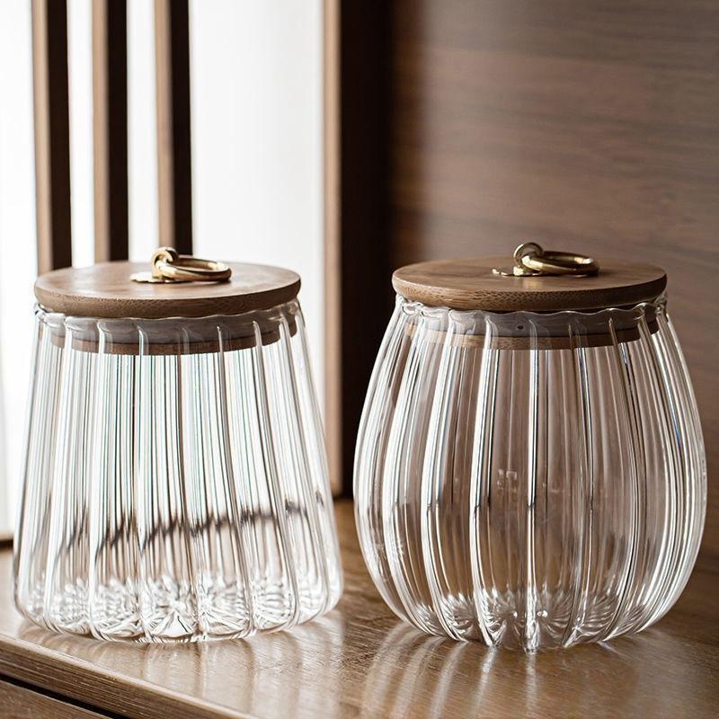 Vertical transparent glass sealed tank Household kitchen Multifunctional storage tank Tea snacks Candy storage tank