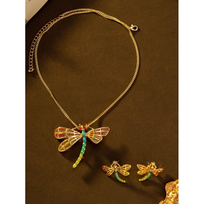 Vintage Enamel Dragonfly Necklace With Versatile Temperament Personalized Pendant High-end Insect Inspired Women